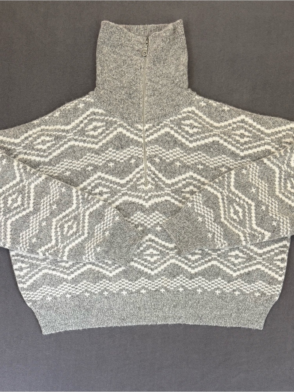 NWT Forever 21 Half-Zip Nordic Pattern Sweater - Gray/White